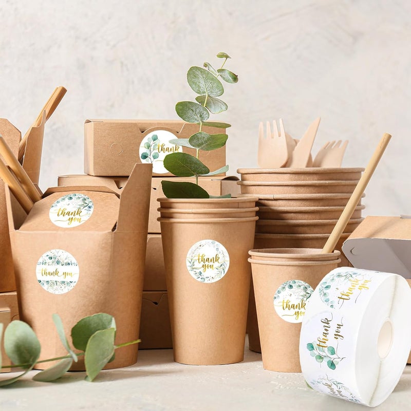 Whaline 1000 Pcs Greenery Thank You Stickers Roll Eucalyptus Gold Foil Thank You Seal Stickers Leaves Self-Adhesive Decals for Wedding Small Business Baby Shower Envelope Card, 4 Designs - Image 4